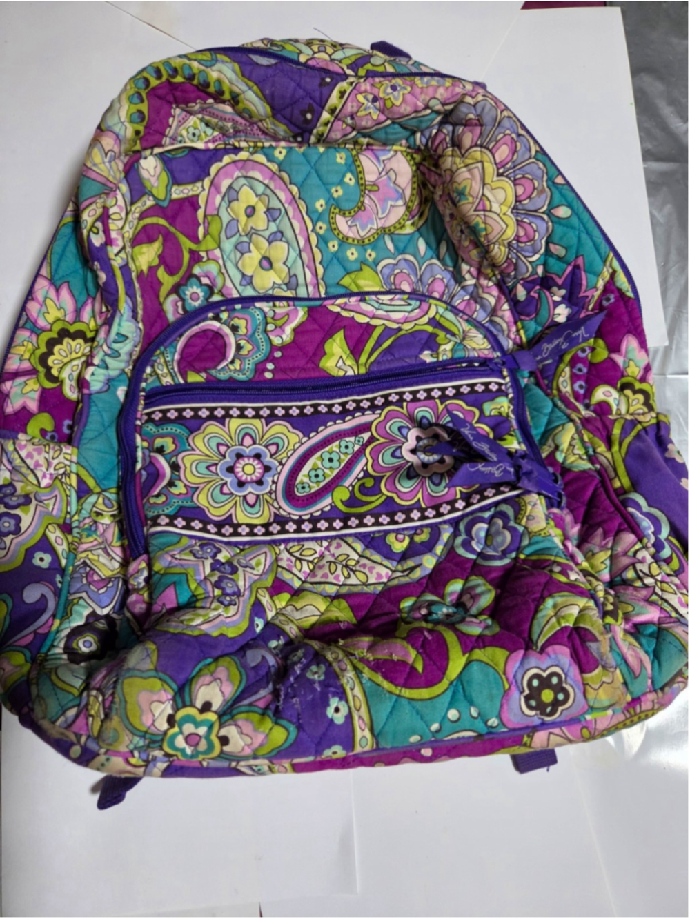 Vera Bradley Twirly Birds Navy Quilted Cotton Campus Backpack Pink Floral Bird